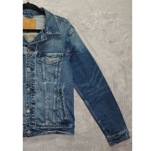 American Eagle Outfitters Mens Trucker Jacket Dark Blue Wash Denim Size Small - Picture 8 of 11